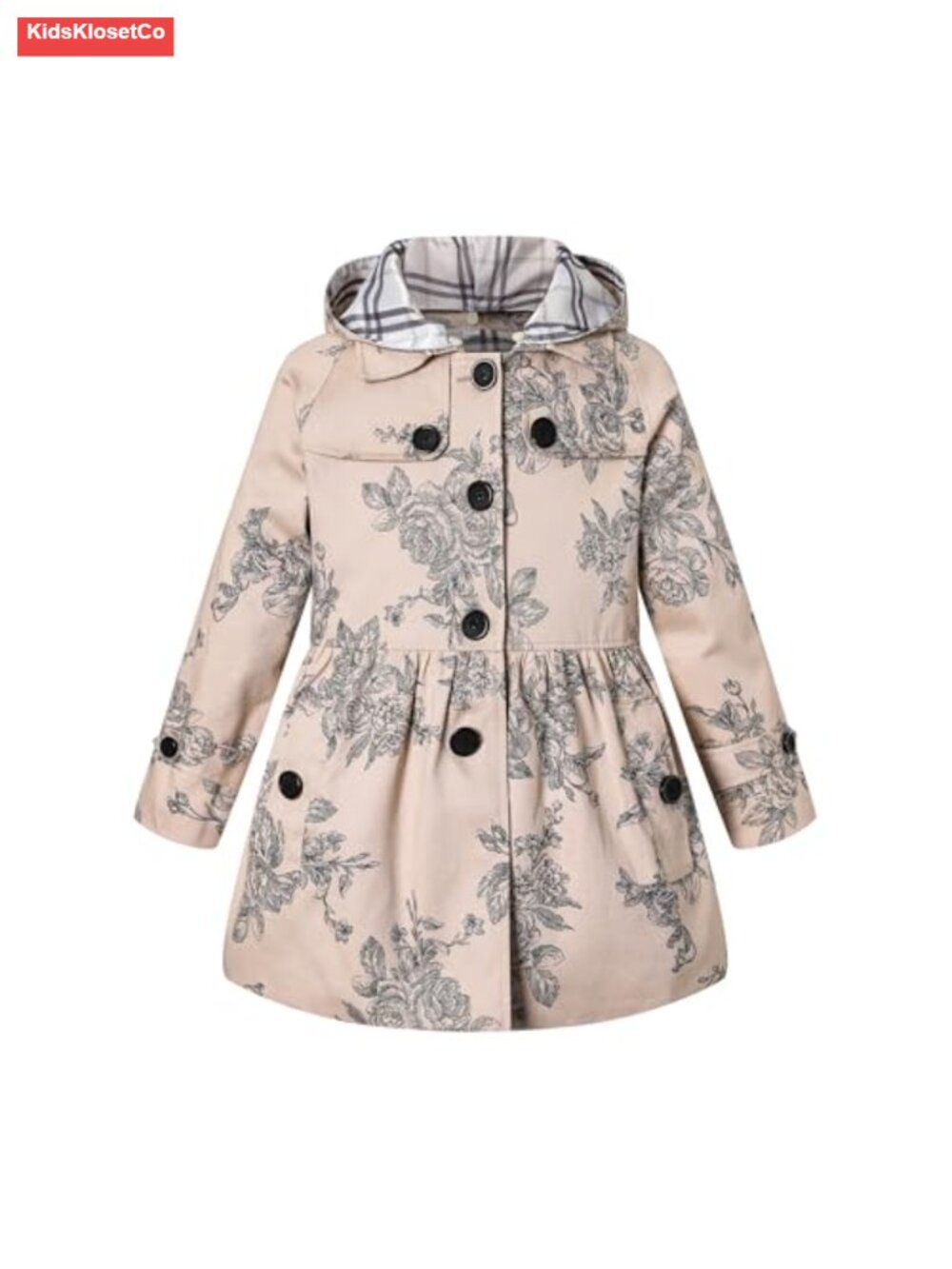 Girls Hooded Trench Coat Windbreaker A-Line Belted Jacket